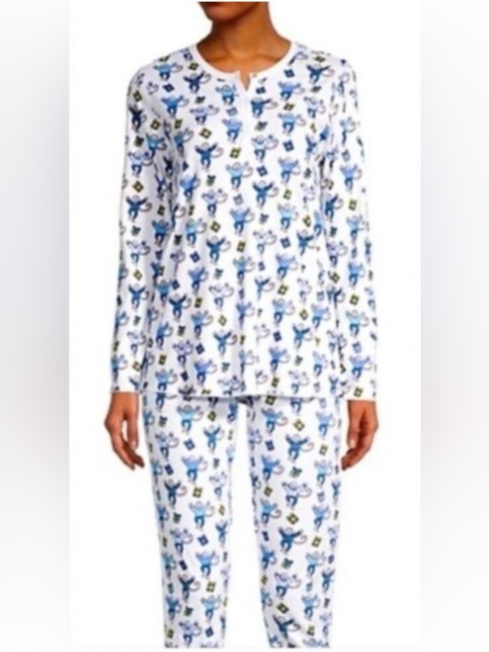 Roller Rabbit Monkey Nights Hanukah Print Pajama Set White & Blue Women’s Small